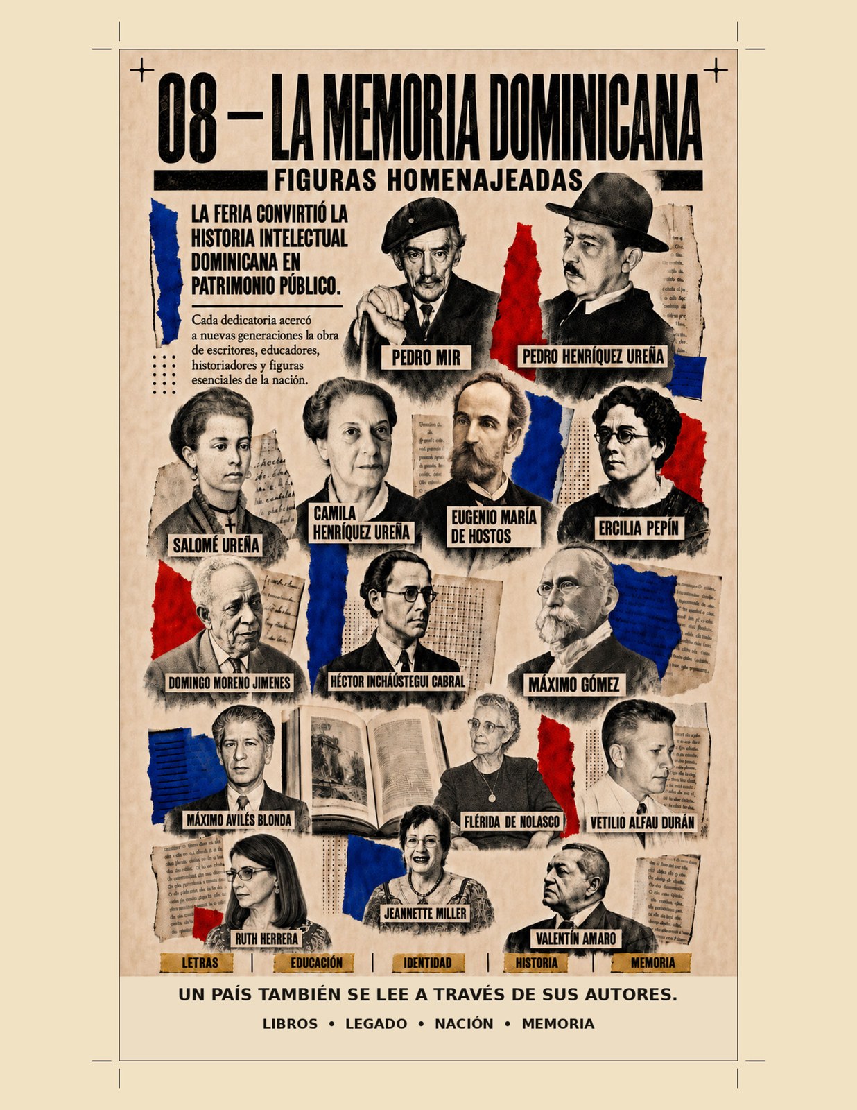 Cartel 08: La memoria dominicana, figuras homenajeadas
